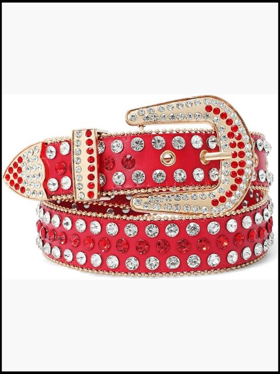 Rhinestone Leather Belt with Removable Buckle for Western Cowboy Outfits main image 6